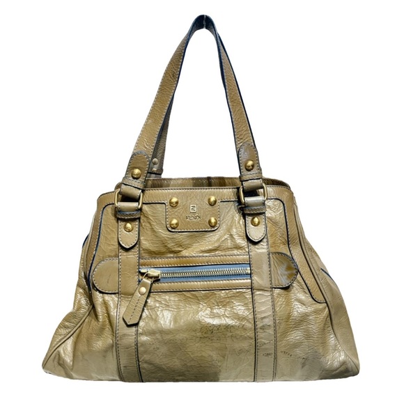 Fendi de jour tote in green patent leather